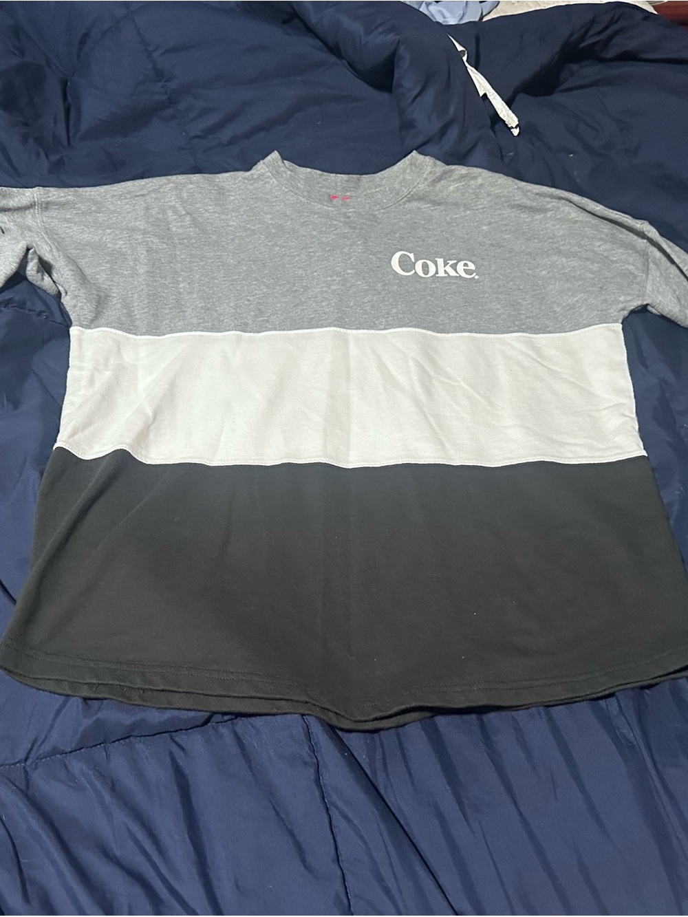 Coca-Cola Color Block Long Sleeve Sweatshirt Gray White Black XL
